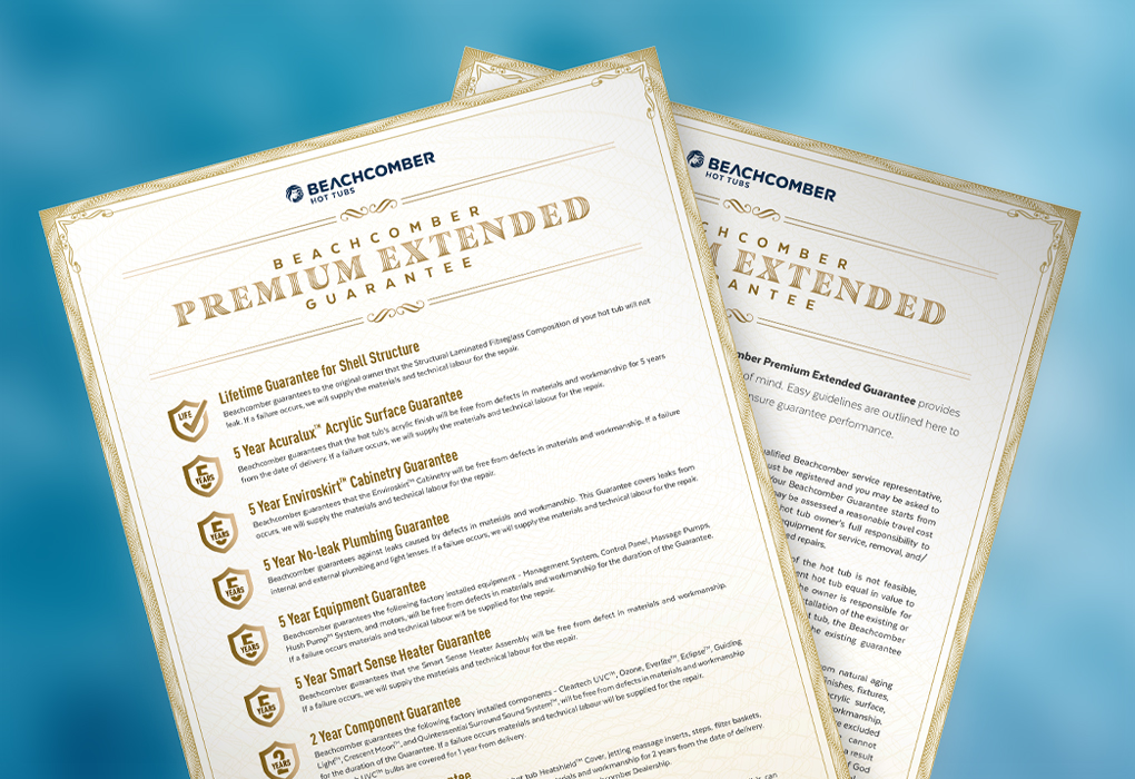 graphic of beachcomber hot tub premium guarantee detailing what is included